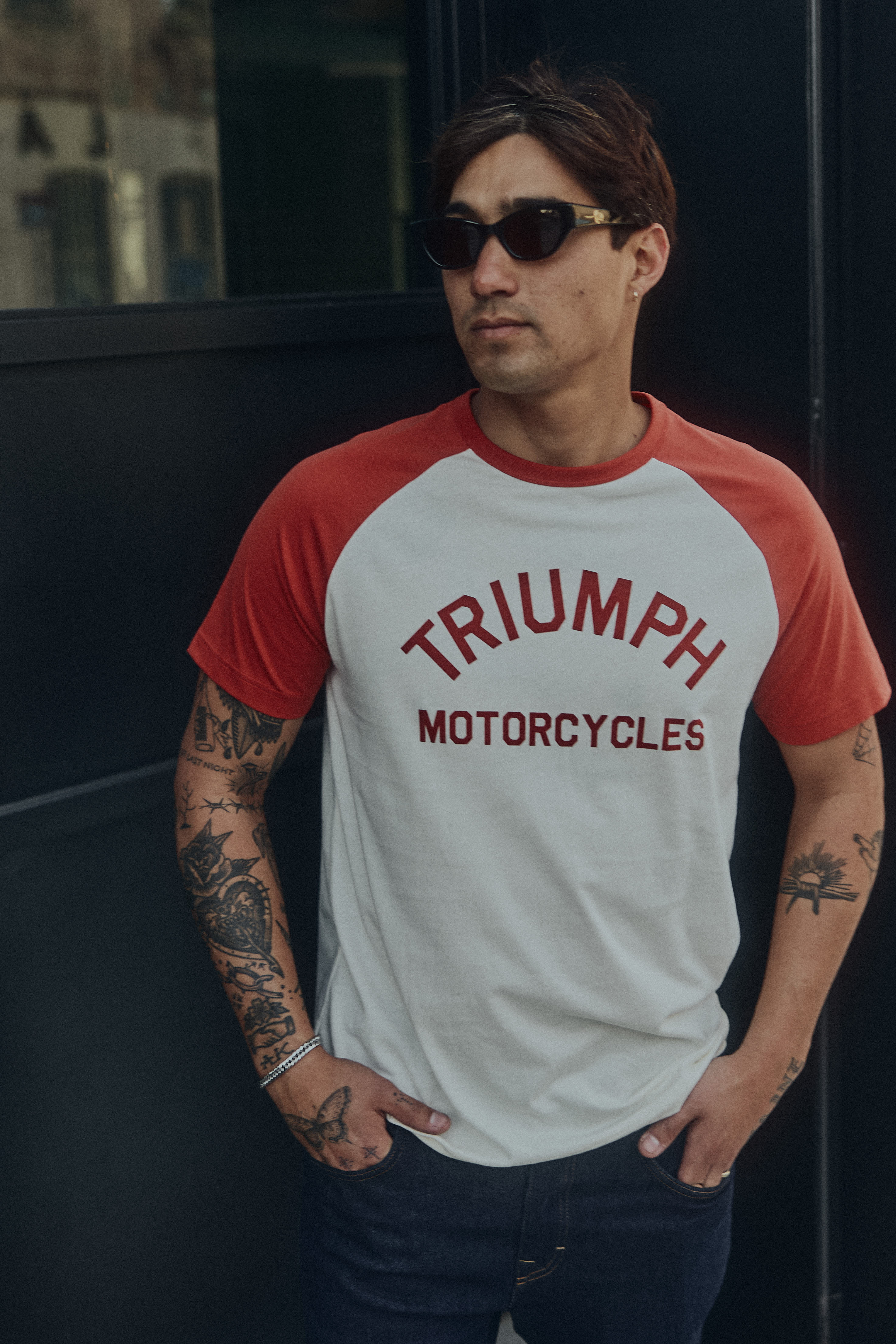 Saltern Contrast Sleeve Tee in White and Grey Marl | Casual Clothing